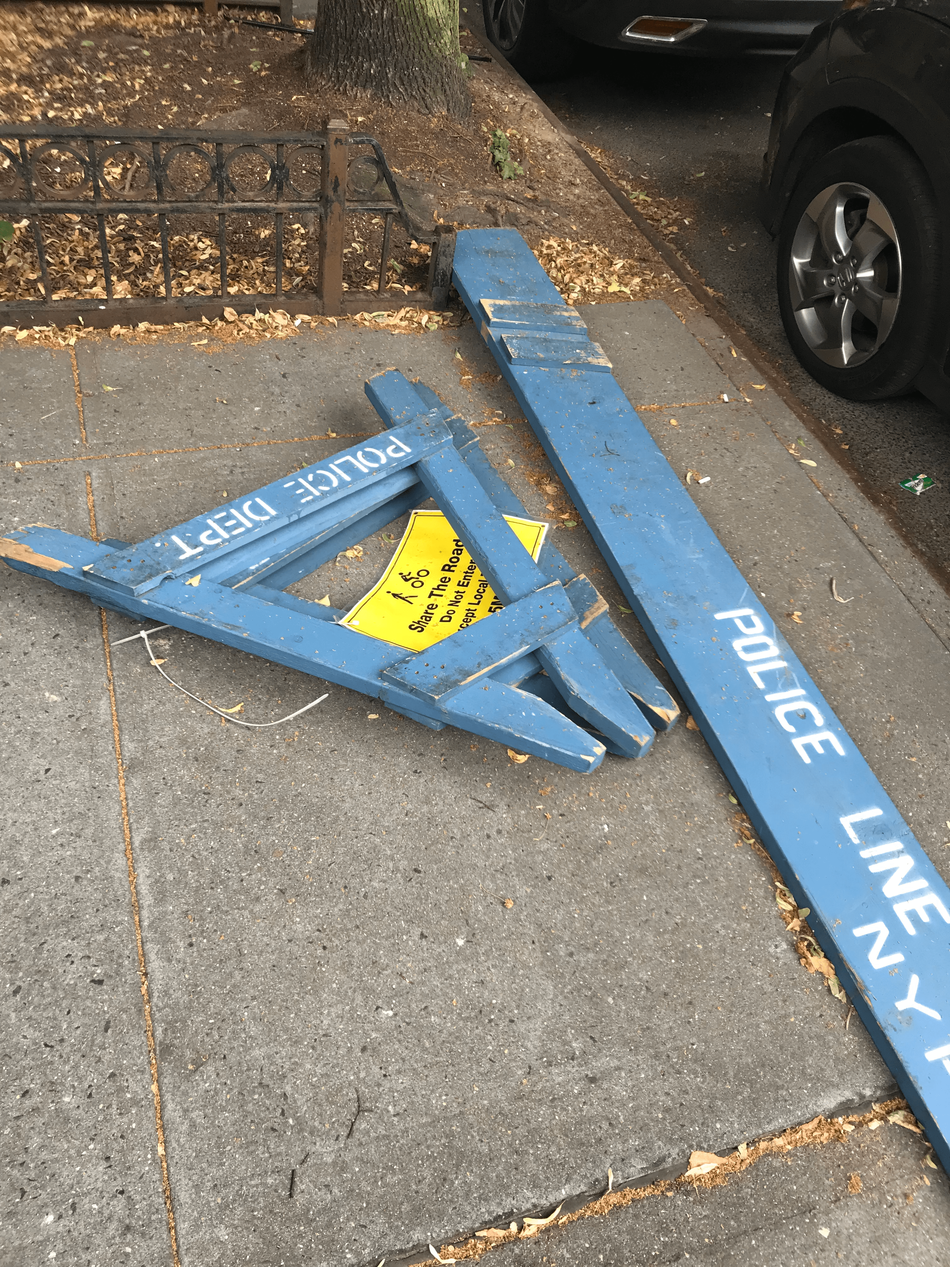 Dismantled barricades on a Brooklyn street