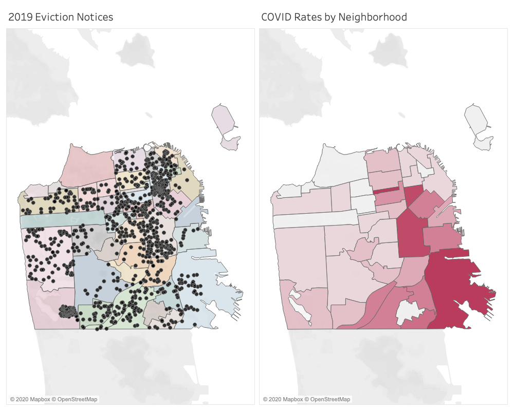 2019 Eviction Notices and COVID Rates by Neighborhood, San Francisco
